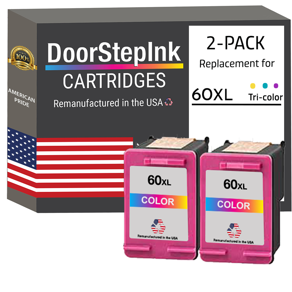 DoorStepInk Brand for HP 60XL (CC644WN) Color Remanufactured in the USA Ink Cartridges Twin Pack, CC644WN