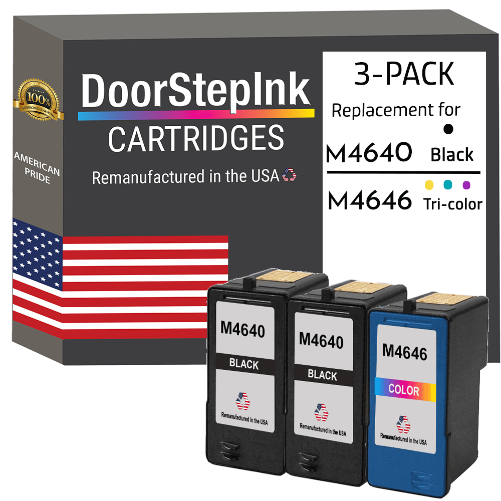 DoorStepInk Brand for Dell Series 5 M4640 2 Black / M4646 1 Color Remanufactured in the USA Ink Cartridges 3-Pack