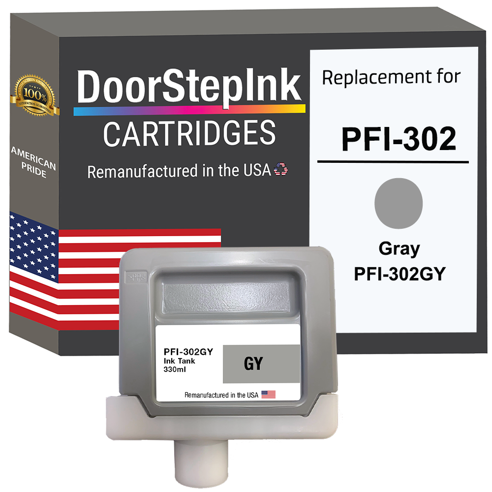 DoorStepInk Brand for Canon PFI-302 330mL Gray PFI-302GY Remanufactured in the USA Ink Cartridge