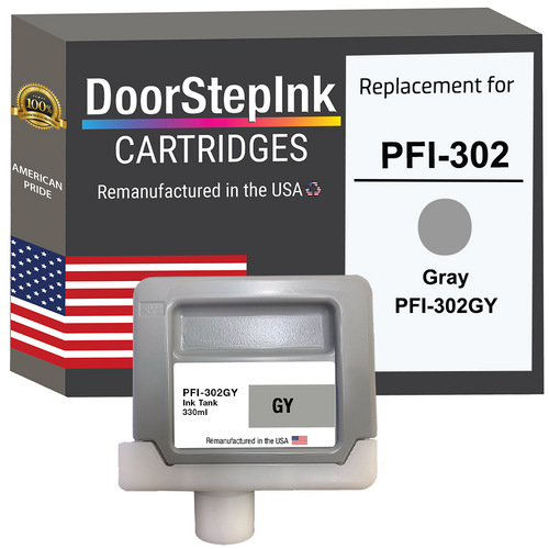 DoorStepInk Brand for Canon PFI-302 330mL Gray PFI-302GY Remanufactured in the USA Ink Cartridge