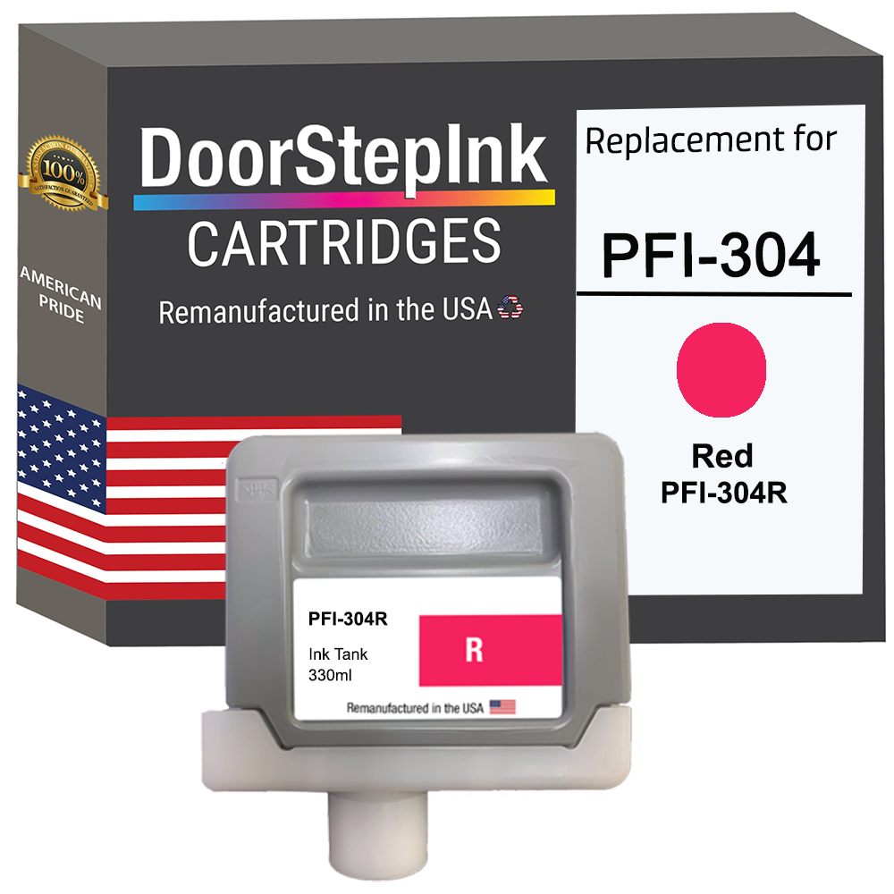 DoorStepInk Brand for Canon PFI-304 330ml Red Remanufactured in the USA Ink Cartridge